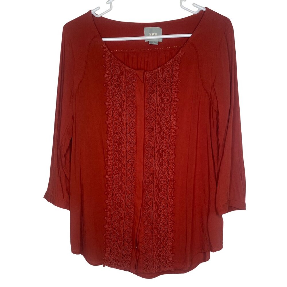 Maeve Anthropology Button Down Tunic Top‎ Womens Size 6 Red Lace Flowy